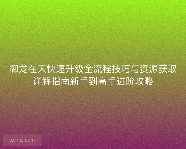 御龙在天快速升级全流程技巧与资源获取详解指南新手到高手进阶攻略
